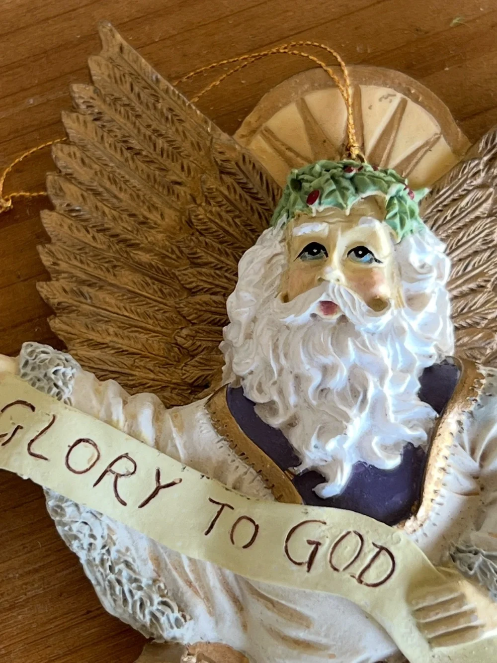 Angel Ornament with 'Glory to God' Banner - Cream and Gold
